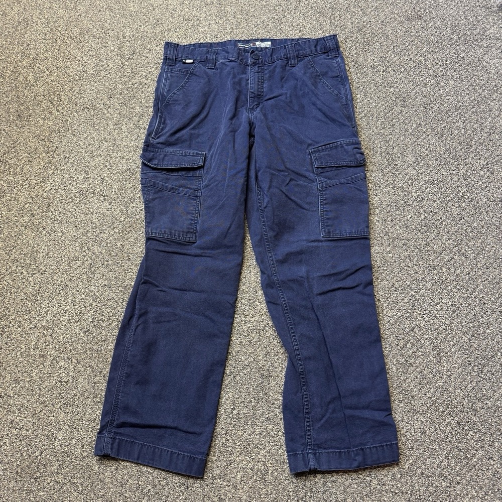 2 Pair Carhartt FR FLAME RESISTANT Relaxed Fit 36x29 Blue Cargo Pants Work Lot - Picture 2 of 12